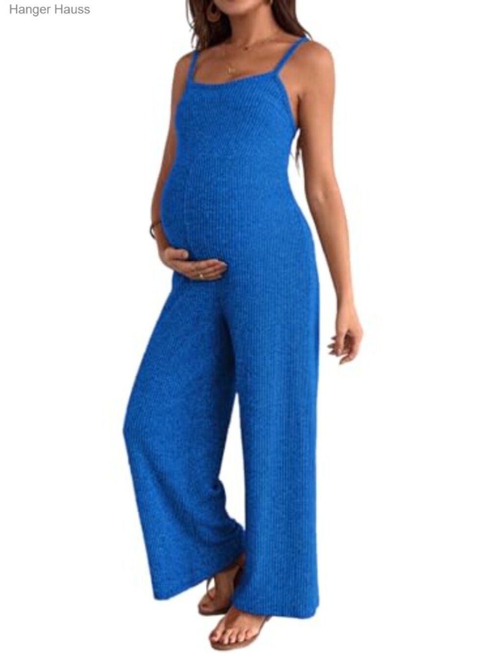 Maternity Ribbed Jumpsuit Stretchy Wide Leg Romper Sleeveless Pull On